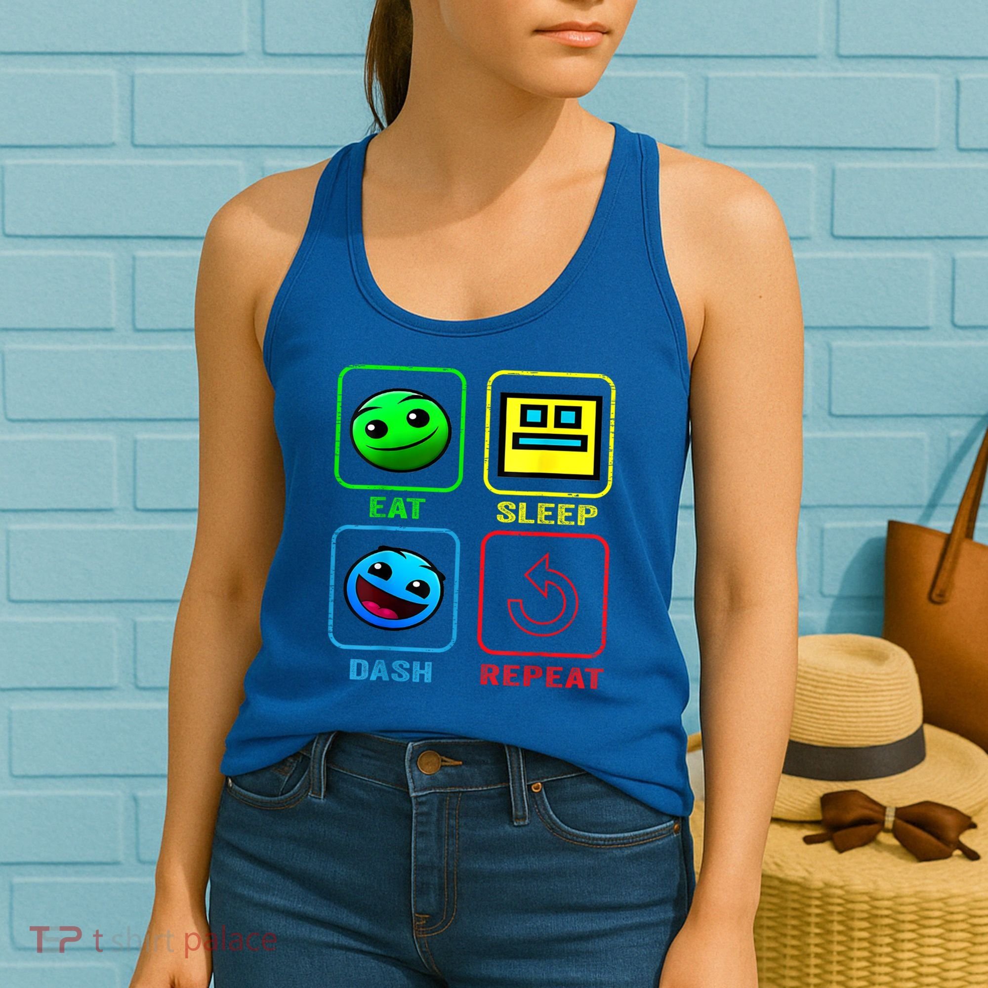 Eat Sleep Dash Repeat Video Game Geometry Video Gamer Cool Gift Women's Tank Top