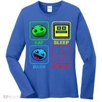 Eat Sleep Dash Repeat Video Game Geometry Video Gamer Cool Gift Women's Long Sleeve Shirt thumb 0