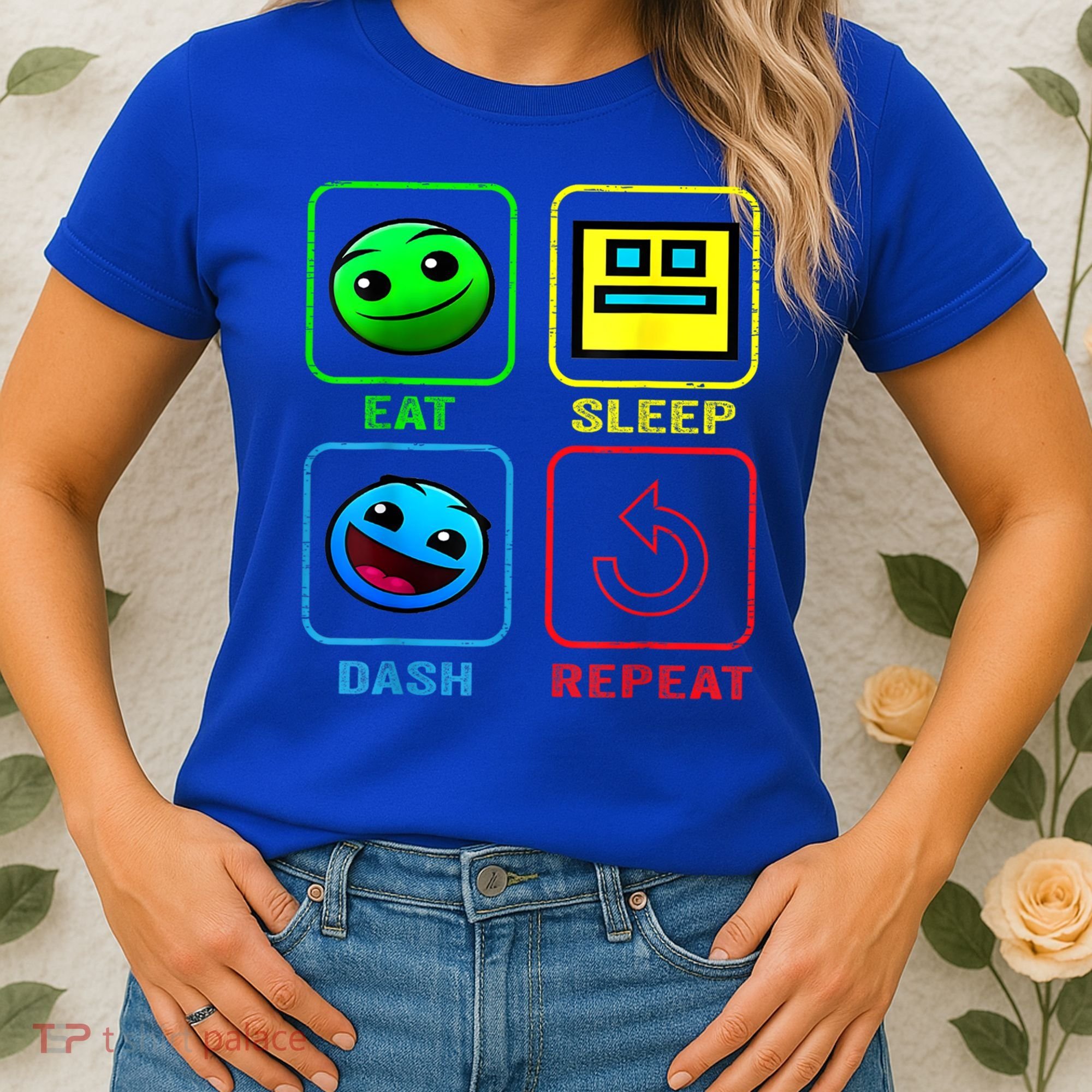 Eat Sleep Dash Repeat Video Game Geometry Video Gamer Cool Gift Women's T-Shirt