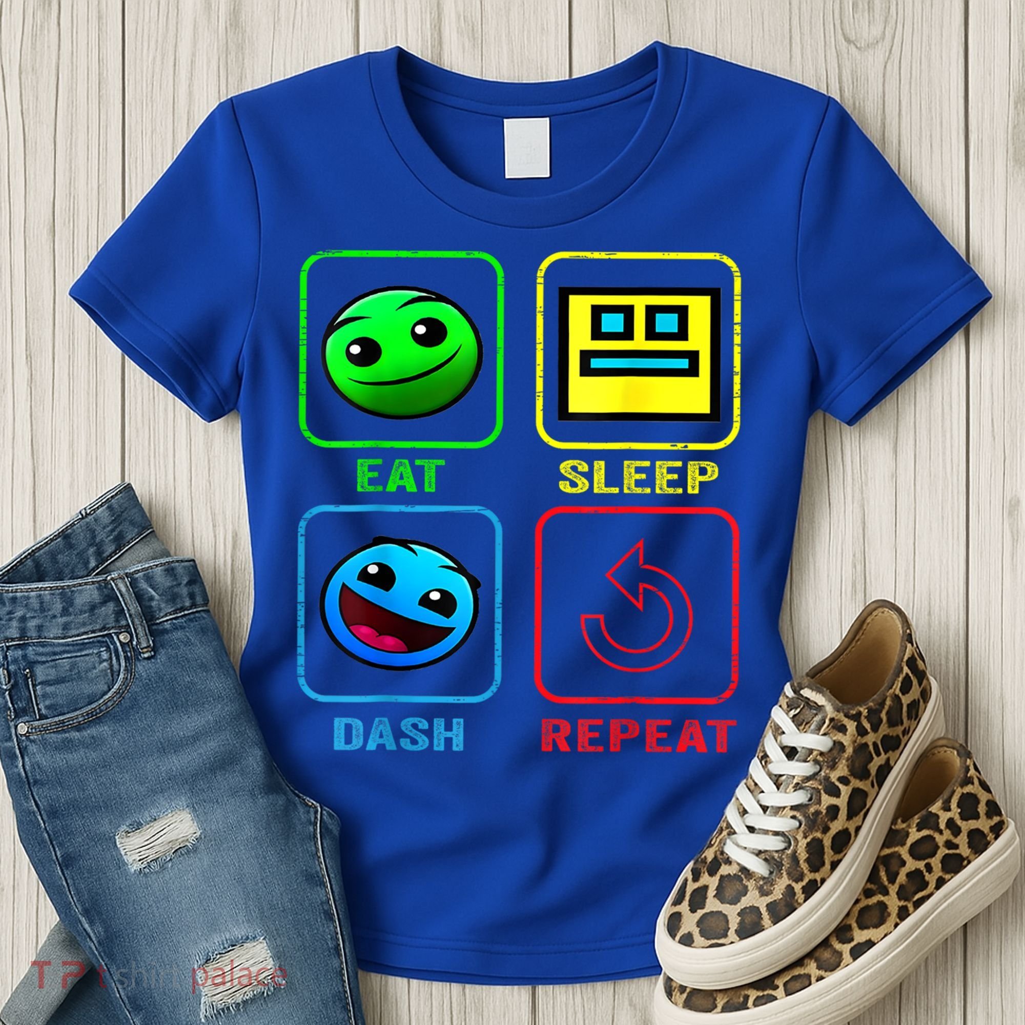 Eat Sleep Dash Repeat Video Game Geometry Video Gamer Cool Gift Women's T-Shirt