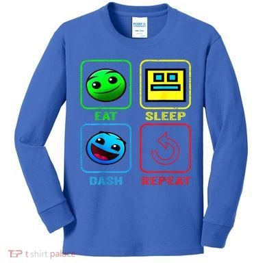 Eat Sleep Dash Repeat Video Game Geometry Video Gamer Cool Gift Kids Long Sleeve Shirt