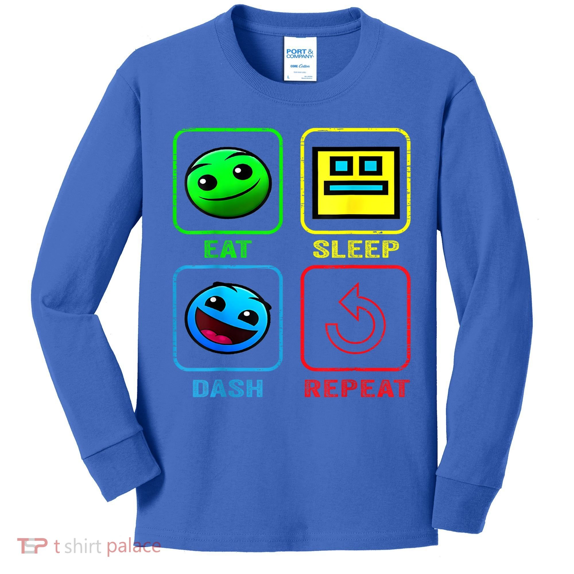 Eat Sleep Dash Repeat Video Game Geometry Video Gamer Cool Gift Kids Long Sleeve Shirt