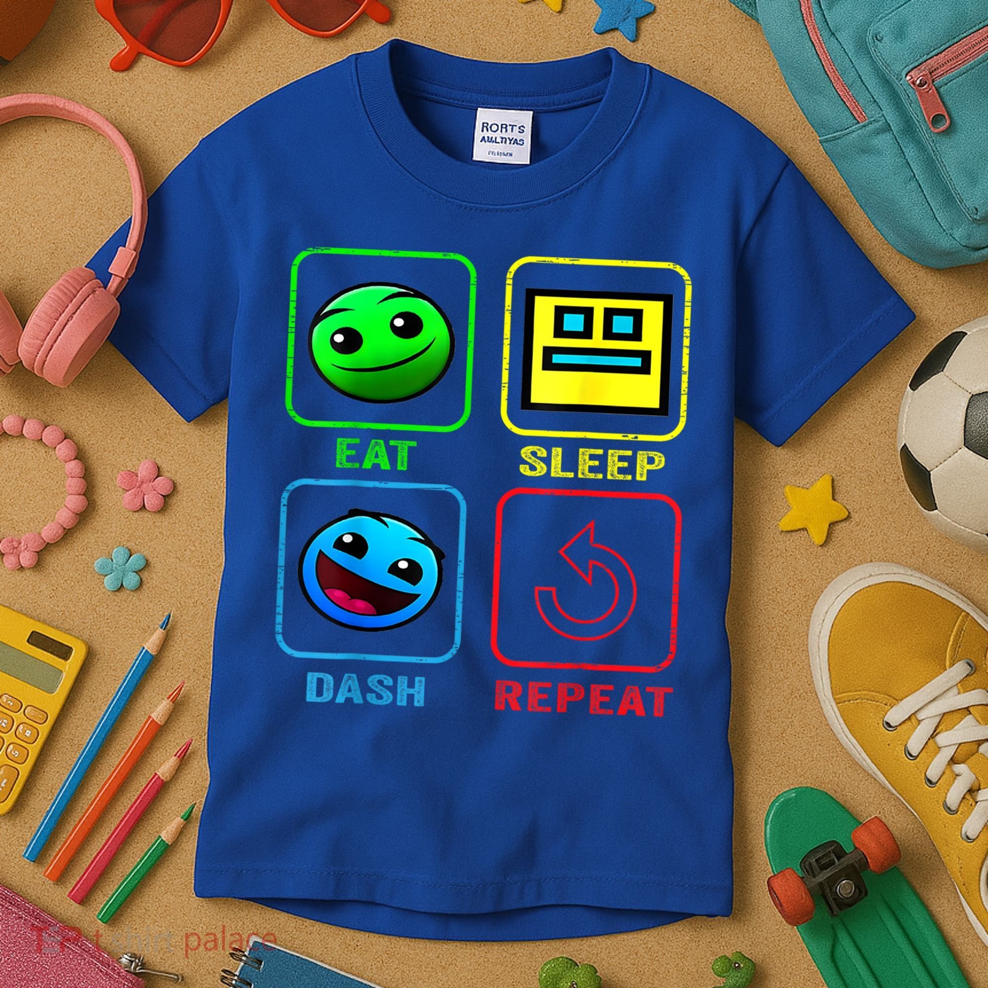 Eat Sleep Dash Repeat Video Game Geometry Video Gamer Cool Gift Kids T-Shirt