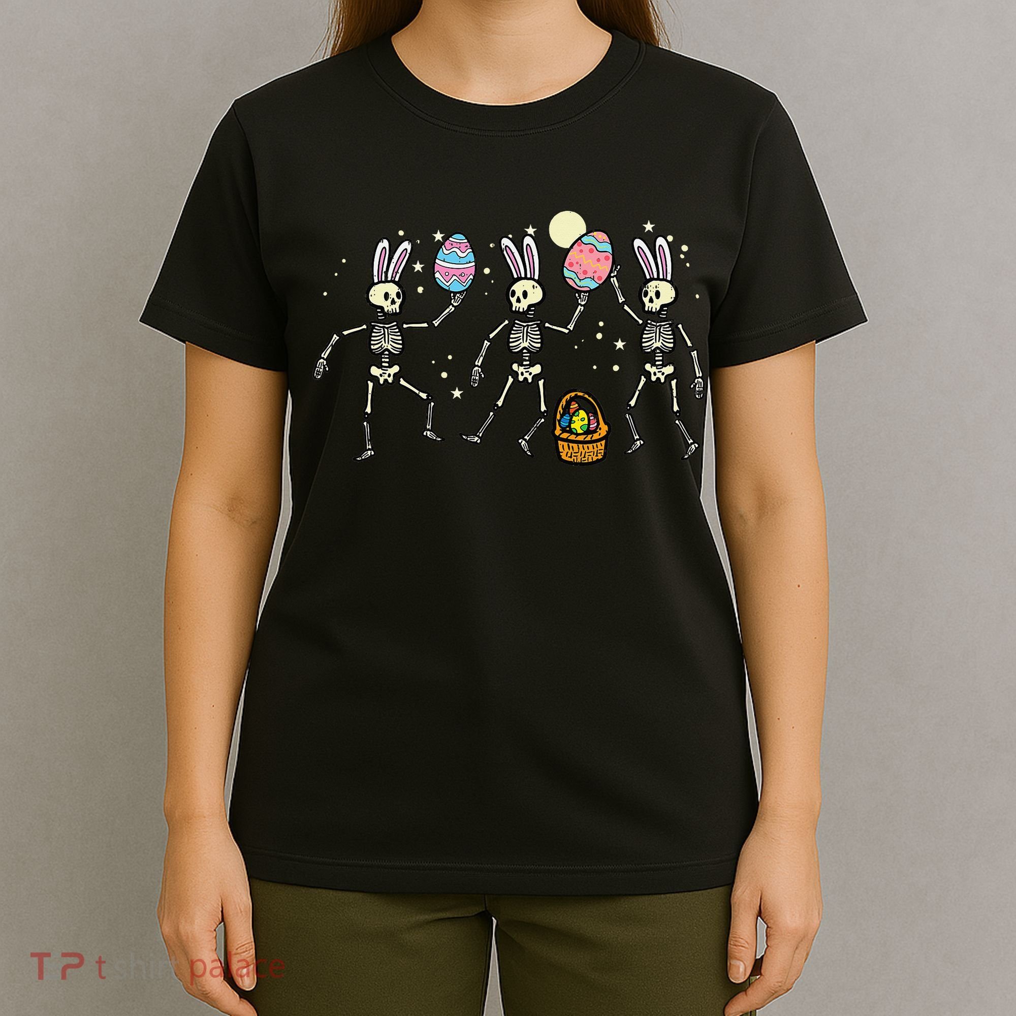 Easter Skeletons Dancing Eggs Funny Bones Women T-Shirt