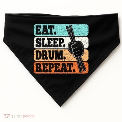 Eat Sleep Drum Repeat Funny Drummer Drumming Lover Retro USA-Made Doggie Bandana
