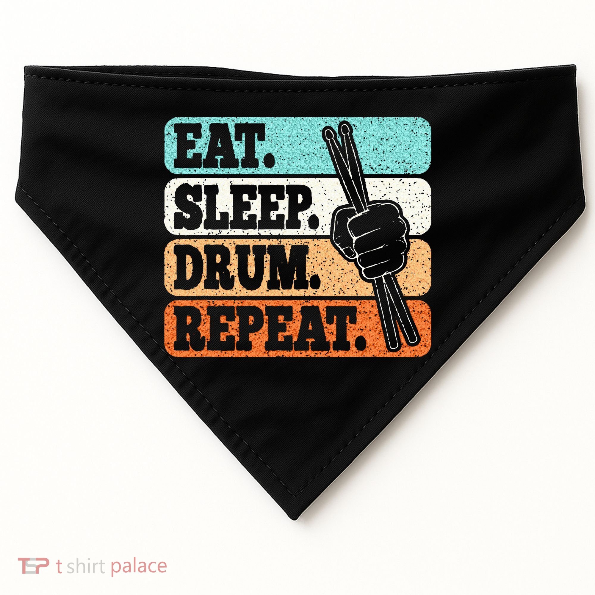 Eat Sleep Drum Repeat Funny Drummer Drumming Lover Retro USA-Made Doggie Bandana