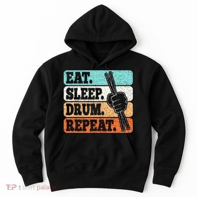 Eat Sleep Drum Repeat Funny Drummer Drumming Lover Retro Hoodie