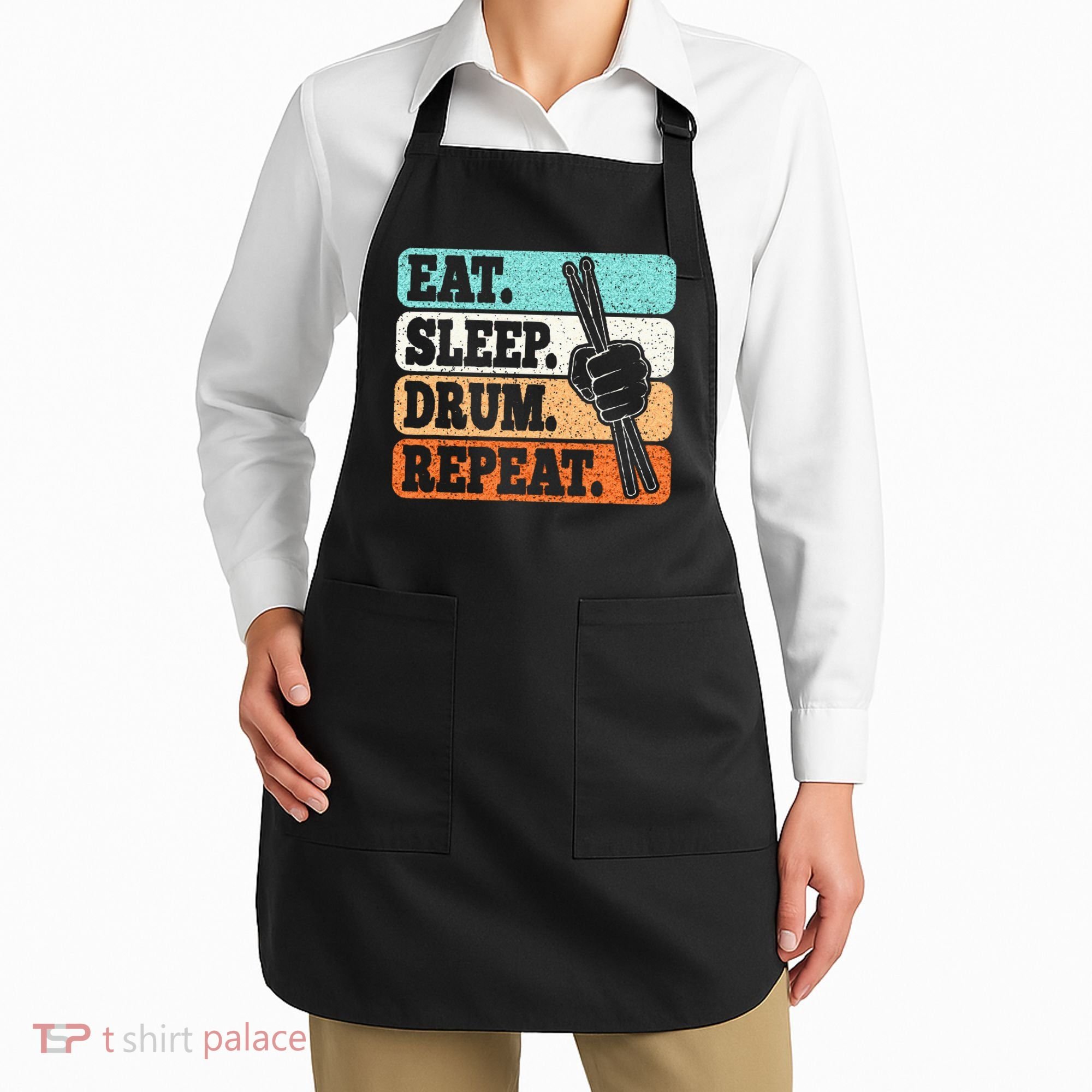 Eat Sleep Drum Repeat Funny Drummer Drumming Lover Retro Apron