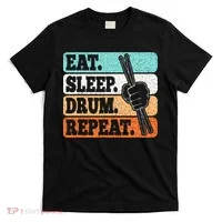 Eat Sleep Drum Repeat Funny Drummer Drumming Lover Retro T-Shirt thumb 0