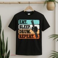 Eat Sleep Drum Repeat Funny Drummer Drumming Lover Retro T-Shirt thumb 2