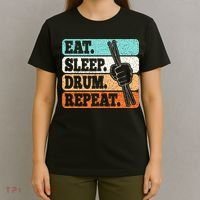 Eat Sleep Drum Repeat Funny Drummer Drumming Lover Retro T-Shirt thumb 4
