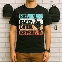 Eat Sleep Drum Repeat Funny Drummer Drumming Lover Retro T-Shirt thumb 6