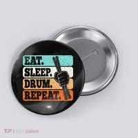 Eat Sleep Drum Repeat Funny Drummer Drumming Lover Retro Button thumb 0