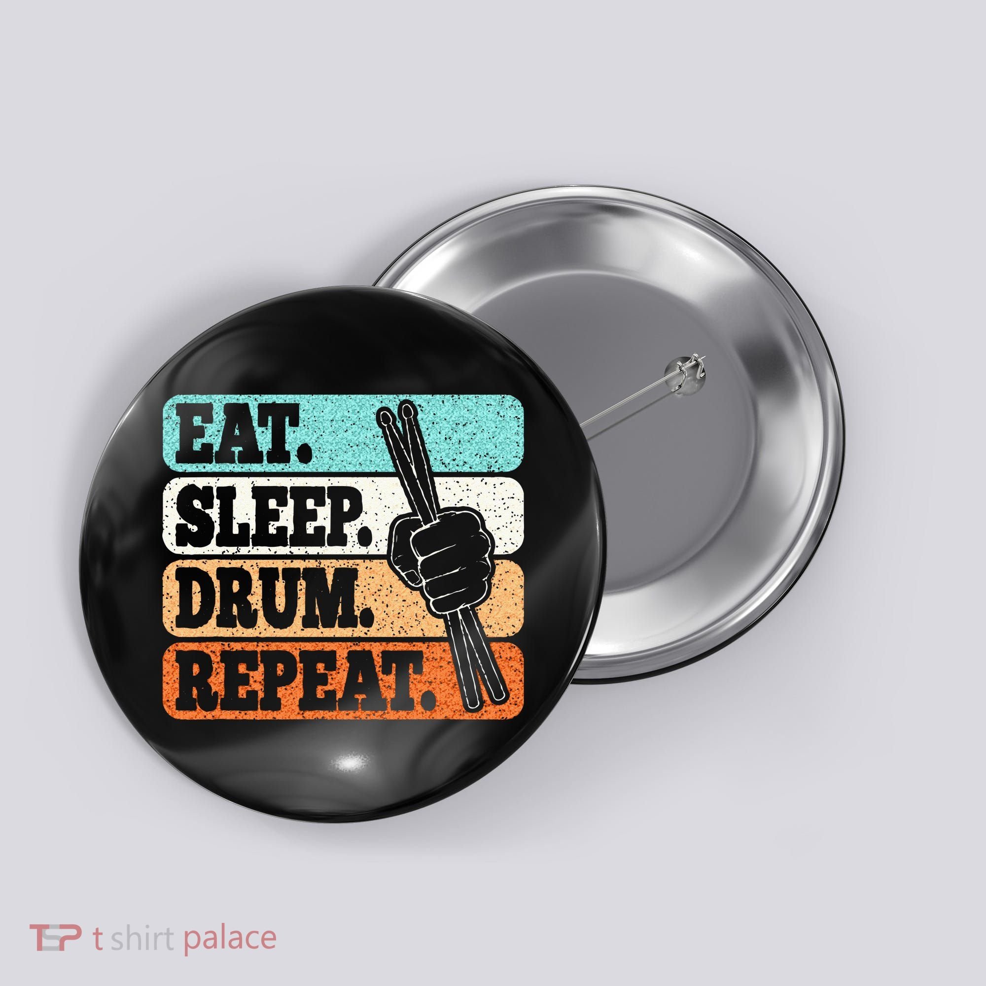 Eat Sleep Drum Repeat Funny Drummer Drumming Lover Retro Button