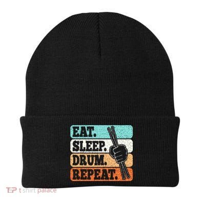 Eat Sleep Drum Repeat Funny Drummer Drumming Lover Retro Beanie