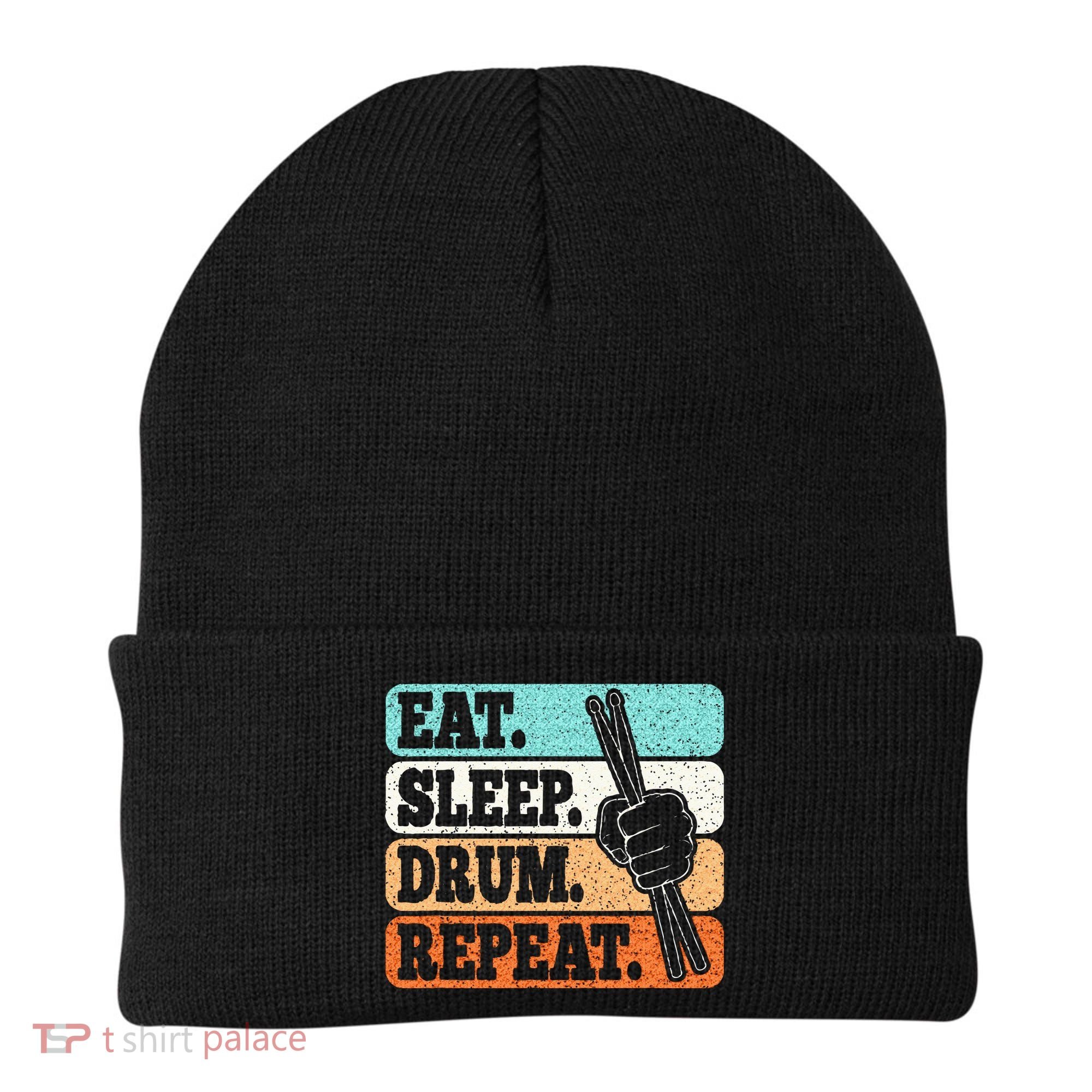 Eat Sleep Drum Repeat Funny Drummer Drumming Lover Retro Beanie