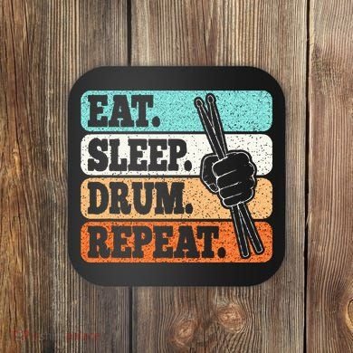 Eat Sleep Drum Repeat Funny Drummer Drumming Lover Retro Coaster