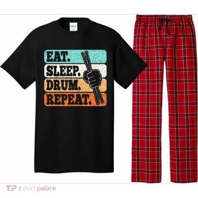 Eat Sleep Drum Repeat Funny Drummer Drumming Lover Retro Pajama Set
