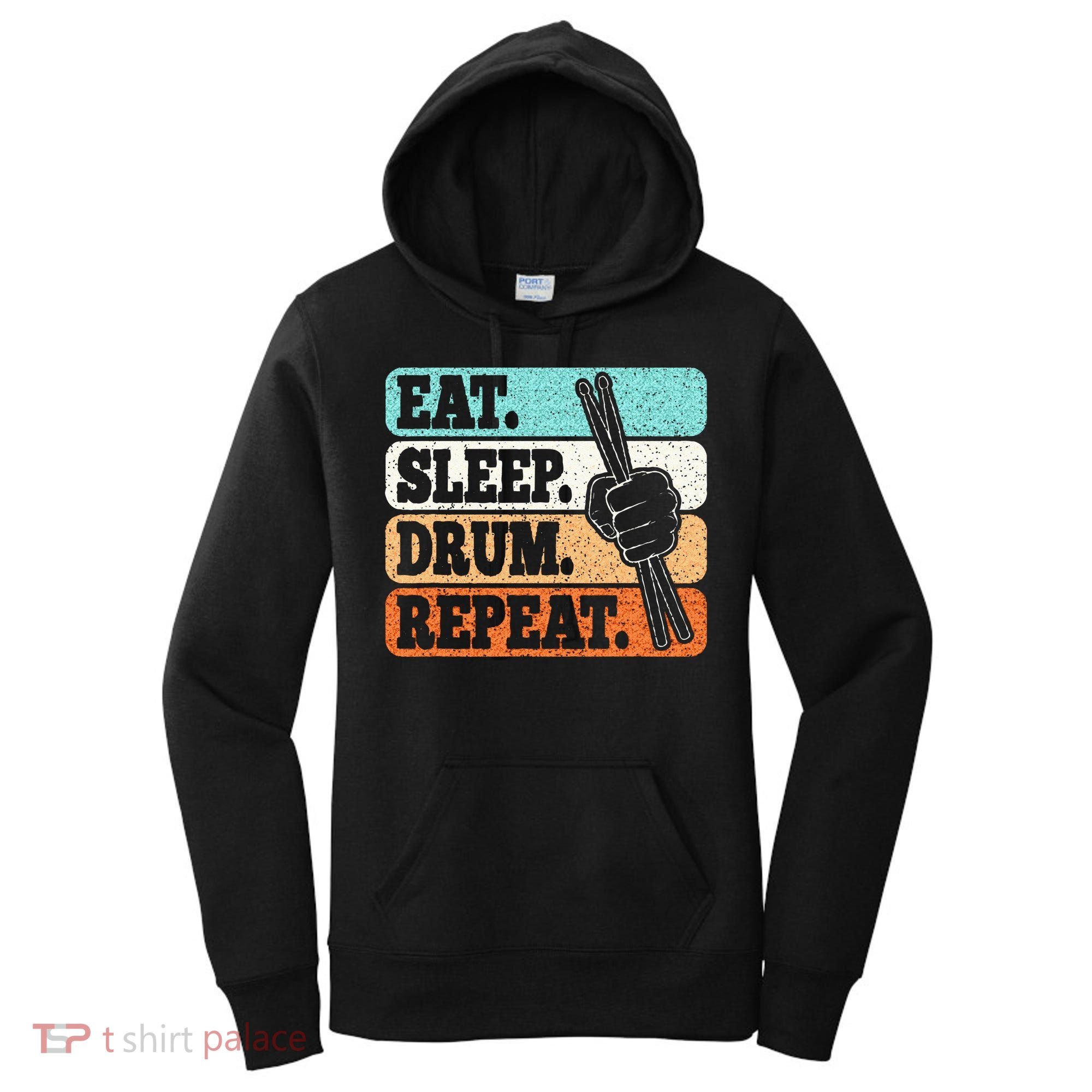 Eat Sleep Drum Repeat Funny Drummer Drumming Lover Retro Women's Hoodie