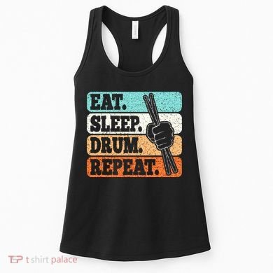 Eat Sleep Drum Repeat Funny Drummer Drumming Lover Retro Women's Tank Top
