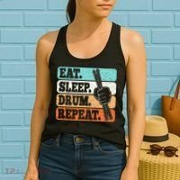 Eat Sleep Drum Repeat Funny Drummer Drumming Lover Retro Women's Tank Top thumb 2