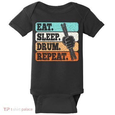 Eat Sleep Drum Repeat Funny Drummer Drumming Lover Retro Baby Bodysuit