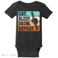Eat Sleep Drum Repeat Funny Drummer Drumming Lover Retro Baby Bodysuit thumb 0