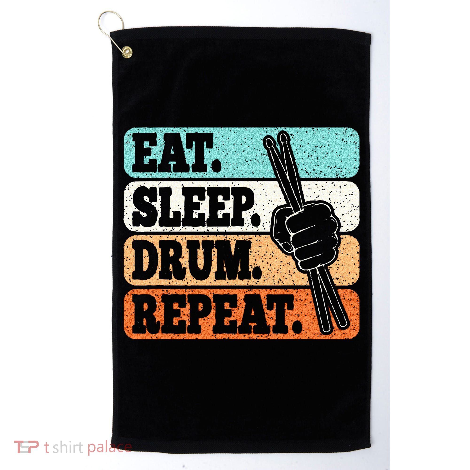 Eat Sleep Drum Repeat Funny Drummer Drumming Lover Retro Golf Towel