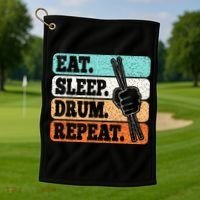 Eat Sleep Drum Repeat Funny Drummer Drumming Lover Retro Golf Towel thumb 1