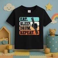 Eat Sleep Drum Repeat Funny Drummer Drumming Lover Retro Toddler T-Shirt thumb 3