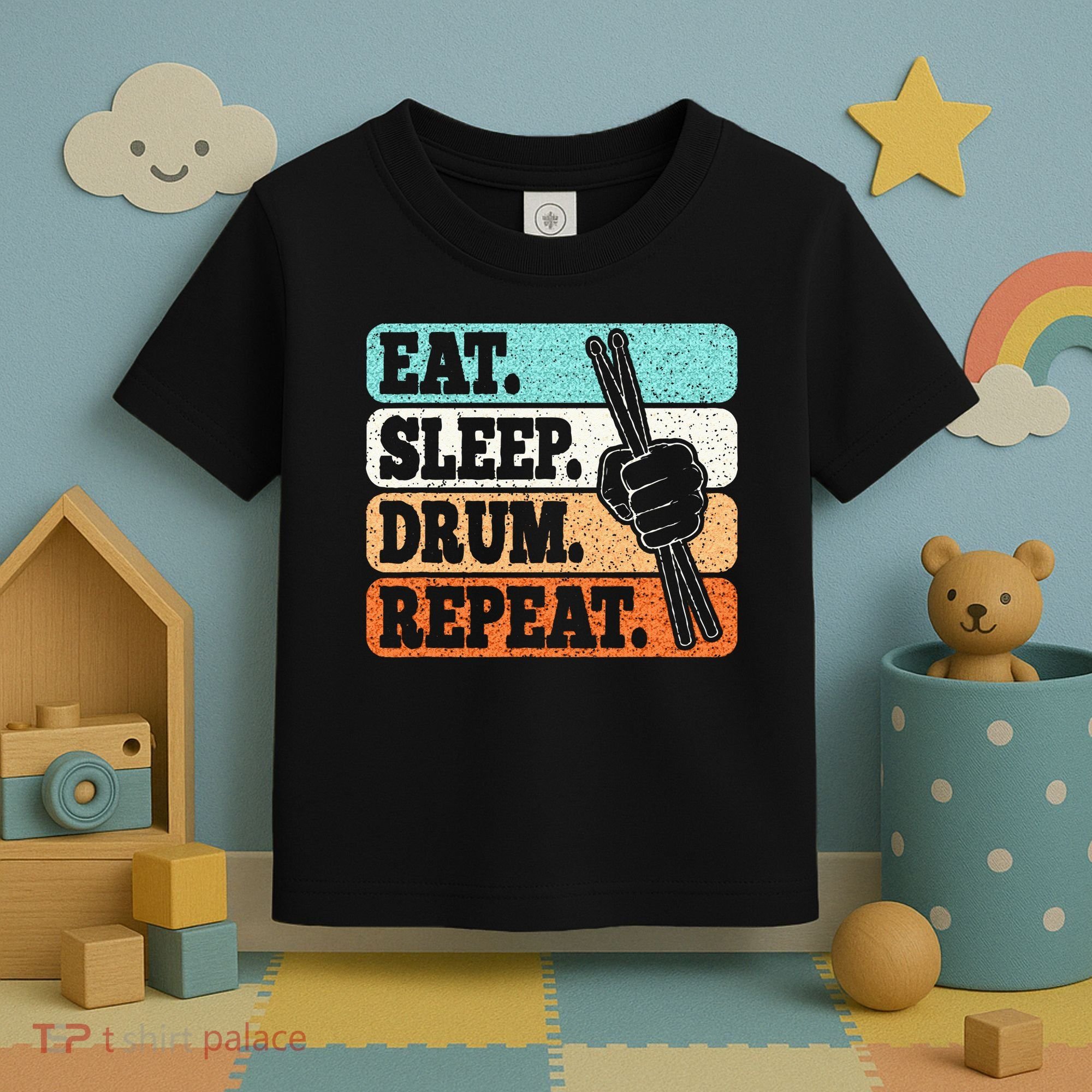 Eat Sleep Drum Repeat Funny Drummer Drumming Lover Retro Toddler T-Shirt