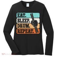 Eat Sleep Drum Repeat Funny Drummer Drumming Lover Retro Women's Long Sleeve Shirt thumb 0