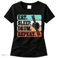 Eat Sleep Drum Repeat Funny Drummer Drumming Lover Retro Women's T-Shirt thumb 0