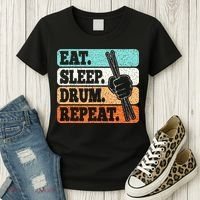 Eat Sleep Drum Repeat Funny Drummer Drumming Lover Retro Women's T-Shirt thumb 3