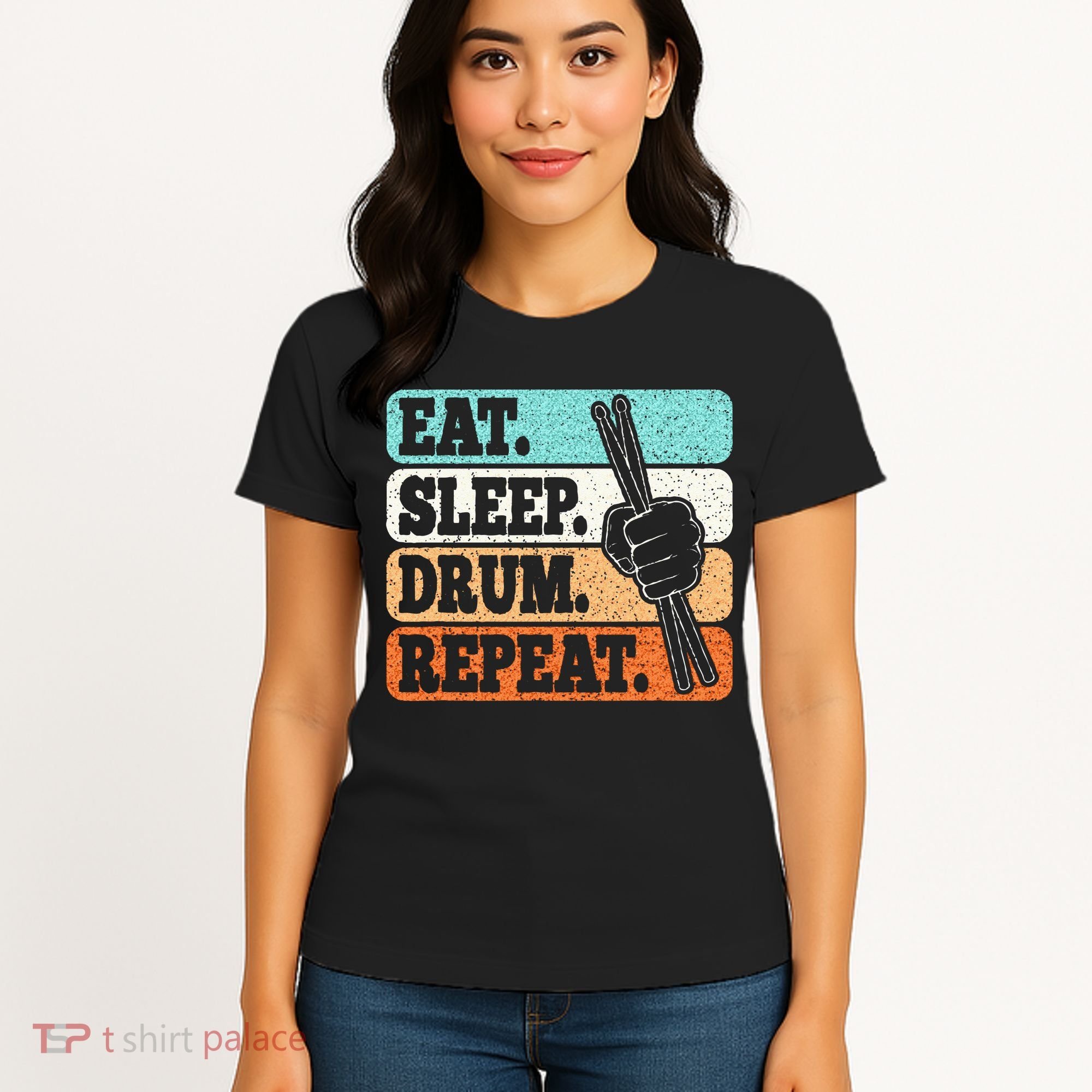 Eat Sleep Drum Repeat Funny Drummer Drumming Lover Retro Women's T-Shirt