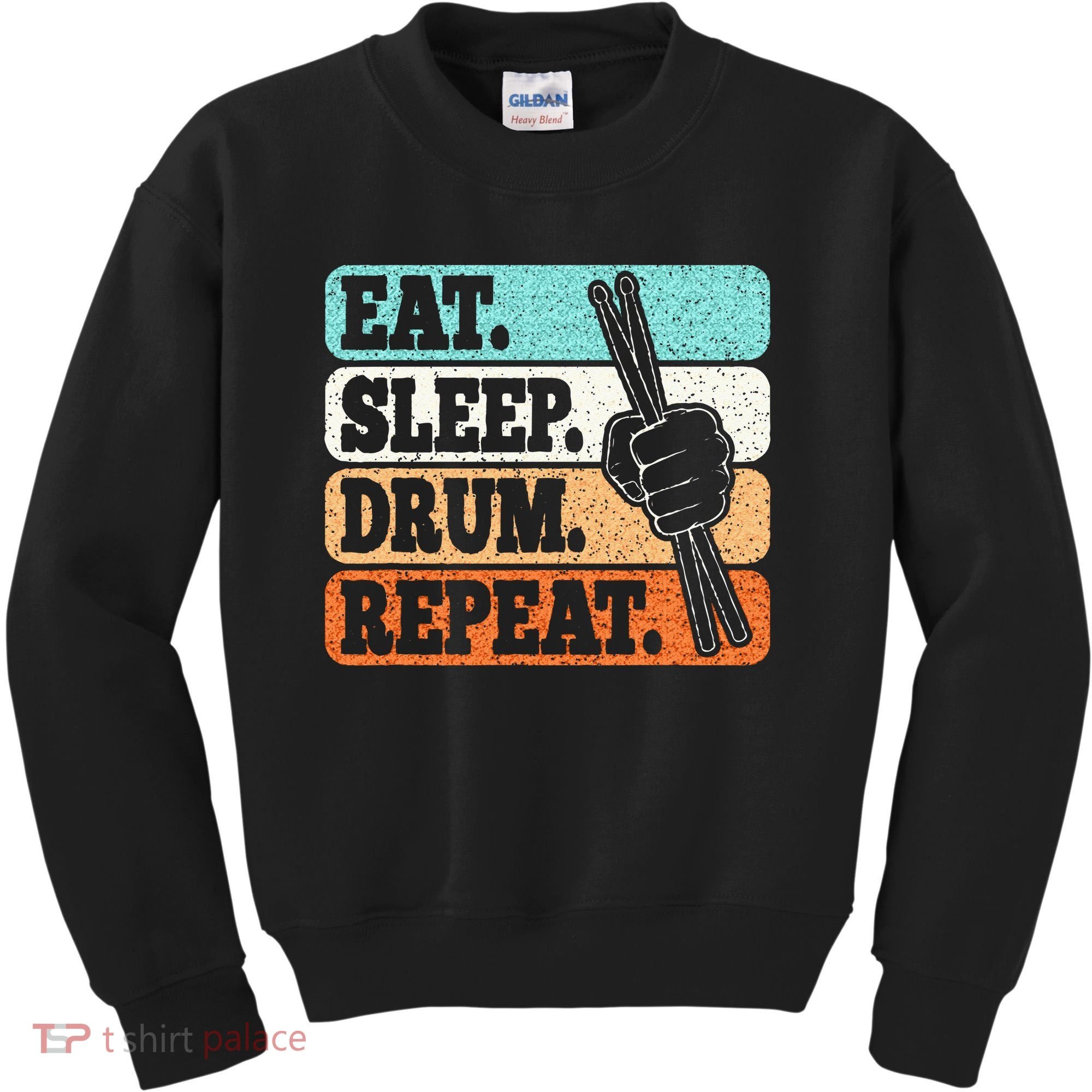 Eat Sleep Drum Repeat Funny Drummer Drumming Lover Retro Kids Sweatshirt