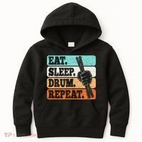 Eat Sleep Drum Repeat Funny Drummer Drumming Lover Retro Kids Hoodie thumb 0