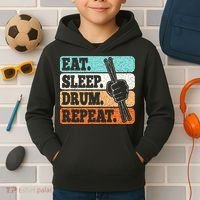 Eat Sleep Drum Repeat Funny Drummer Drumming Lover Retro Kids Hoodie thumb 2