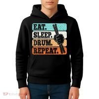 Eat Sleep Drum Repeat Funny Drummer Drumming Lover Retro Kids Hoodie thumb 4