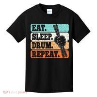 Eat Sleep Drum Repeat Funny Drummer Drumming Lover Retro Kids T-Shirt thumb 0