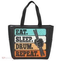 Eat Sleep Drum Repeat Funny Drummer Drumming Lover Retro Tote Bag thumb 0