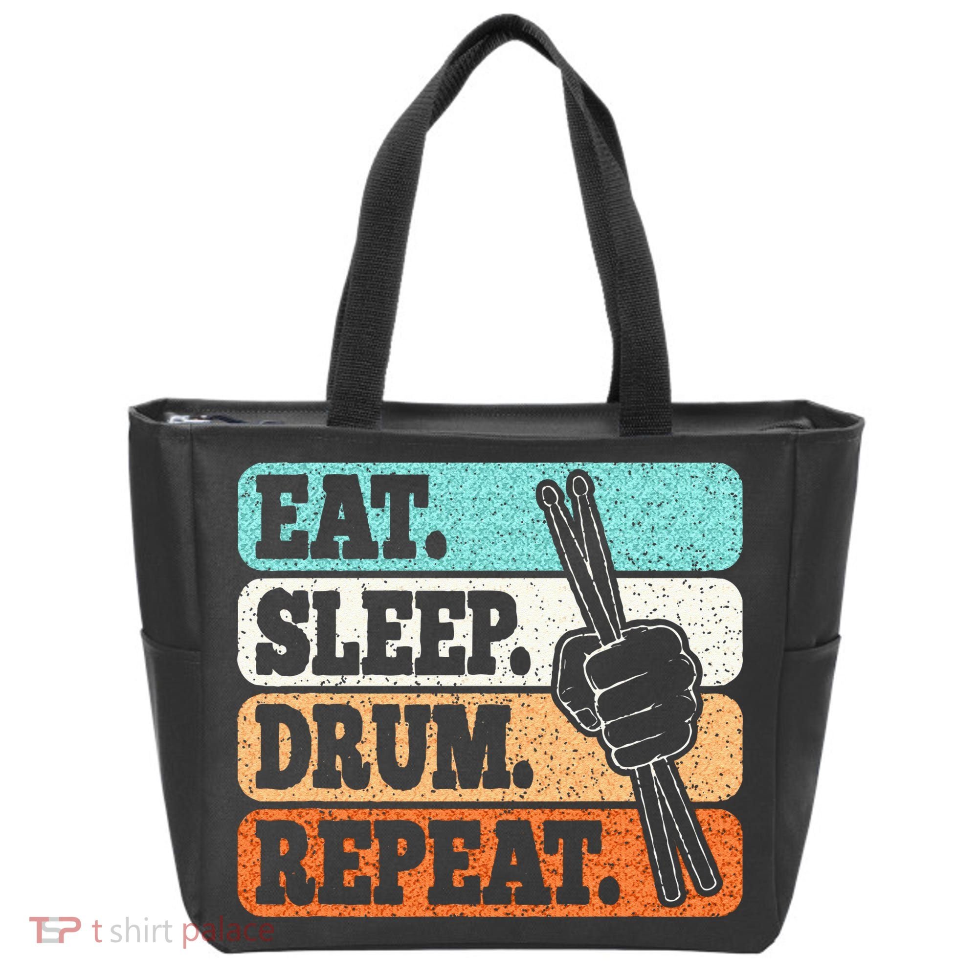 Eat Sleep Drum Repeat Funny Drummer Drumming Lover Retro Tote Bag