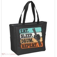 Eat Sleep Drum Repeat Funny Drummer Drumming Lover Retro Tote Bag thumb 2