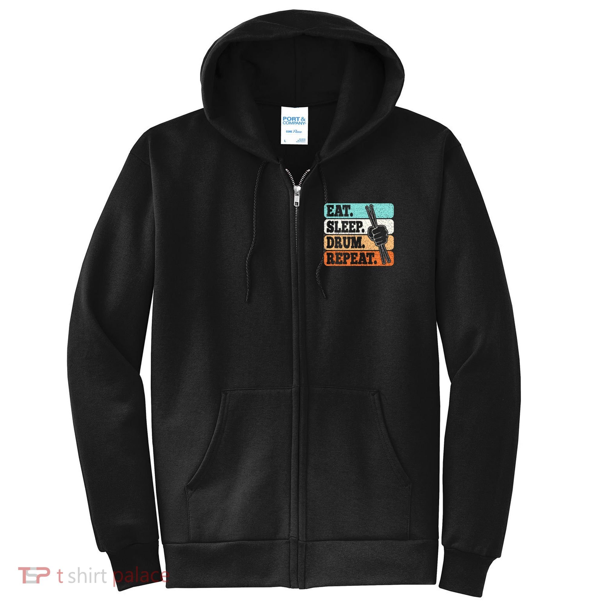 Eat Sleep Drum Repeat Funny Drummer Drumming Lover Retro Full Zip Hoodie