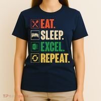 Eat Sleep Excel Repeat Funny Vintage Retro Excel T-Shirt thumb 4