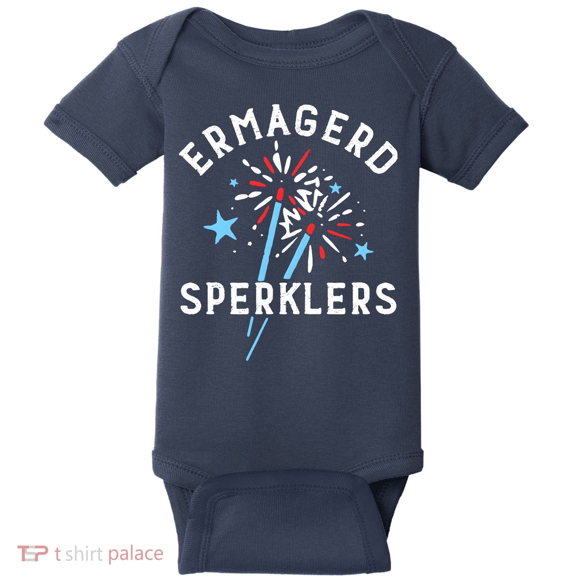 Ermahgerd Sperklers Funny 4th Of July Fireworks Sparklers Gift Baby Bodysuit