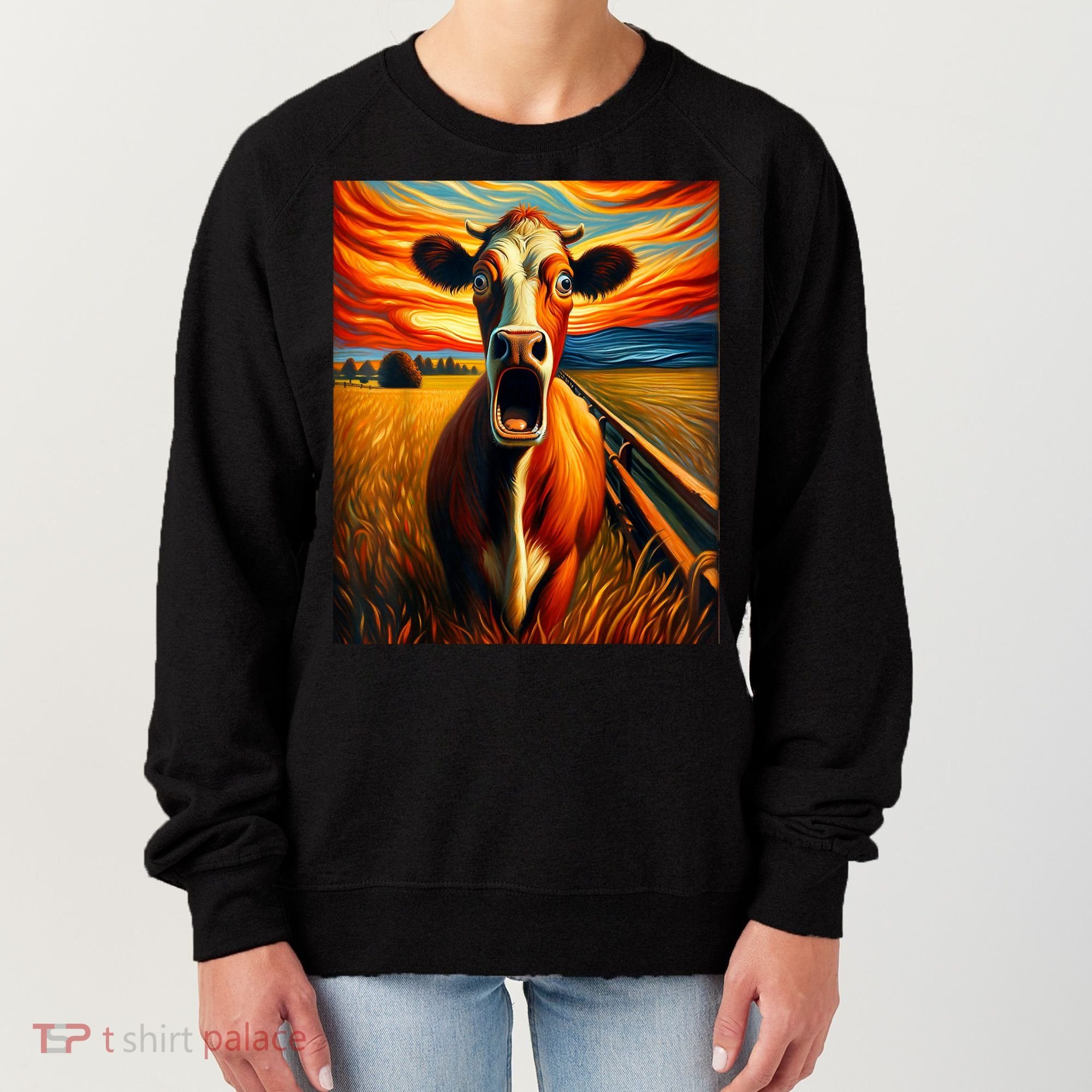 Expressionist Scream For Cow Lovers | Artistic Cow Women's Sweatshirt