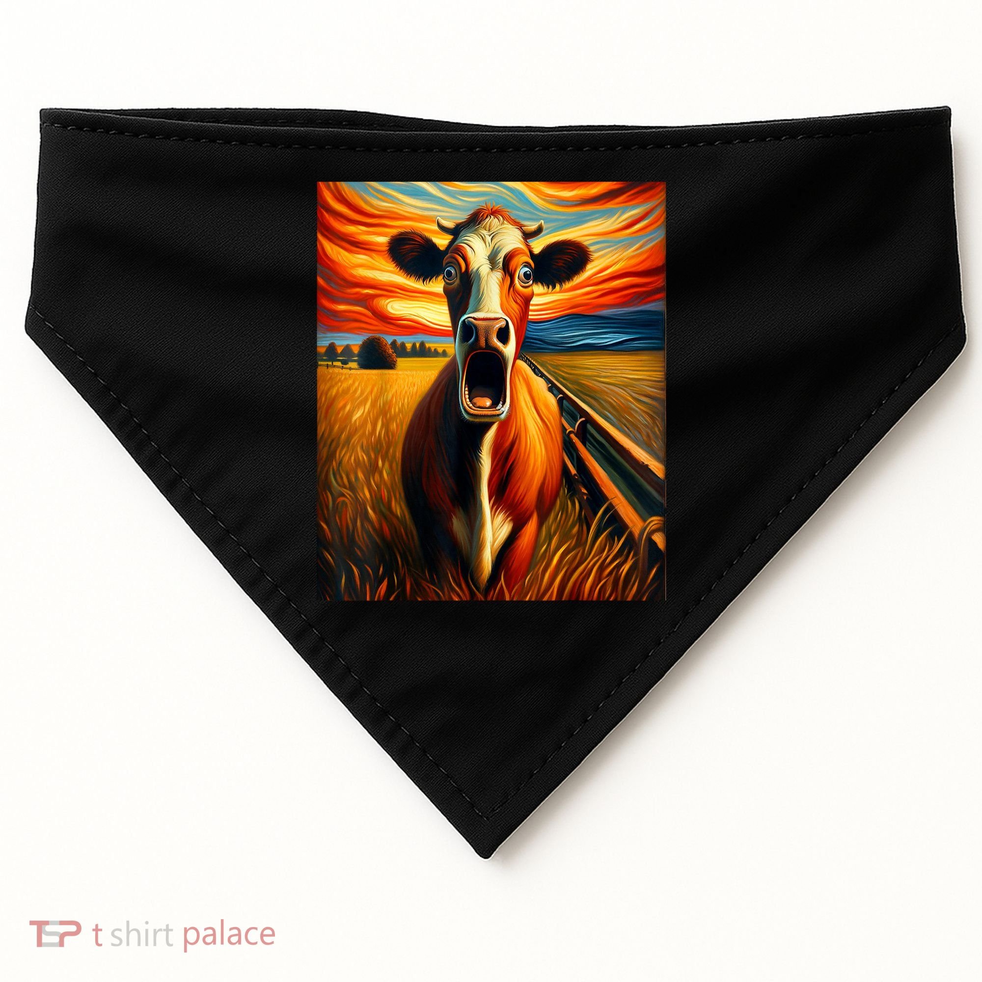 Expressionist Scream For Cow Lovers | Artistic Cow USA-Made Doggie Bandana