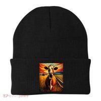 Expressionist Scream For Cow Lovers | Artistic Cow Beanie thumb 0
