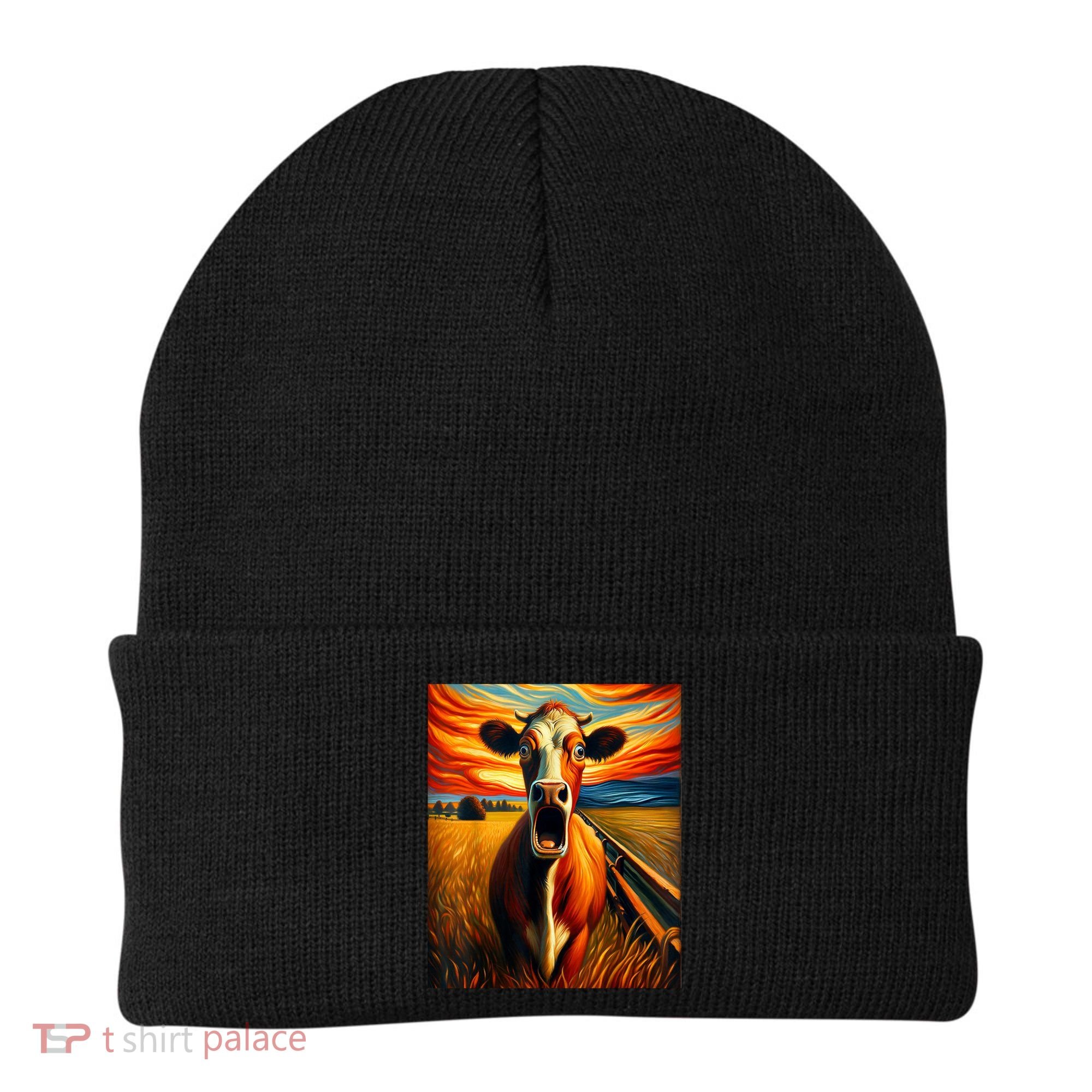 Expressionist Scream For Cow Lovers | Artistic Cow Beanie
